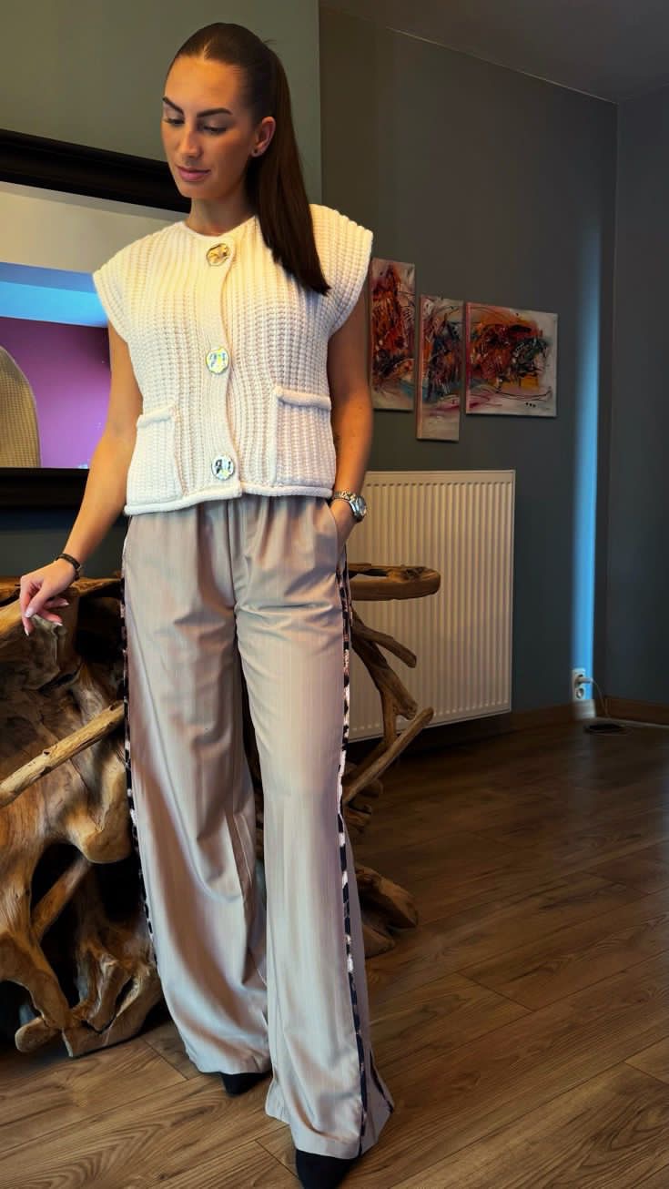 Pantalon Palazzo, beige et léopard