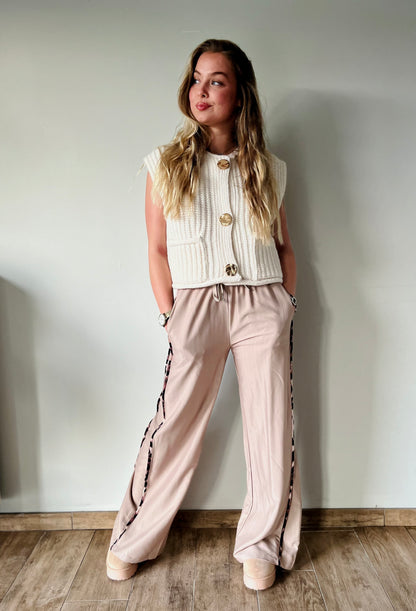 Pantalon Palazzo, beige et léopard