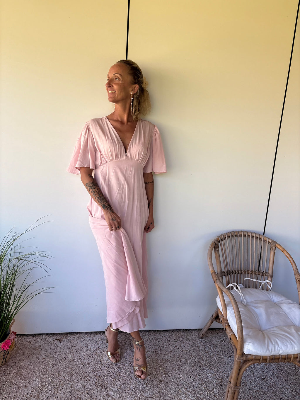 Robe longe fluide col V