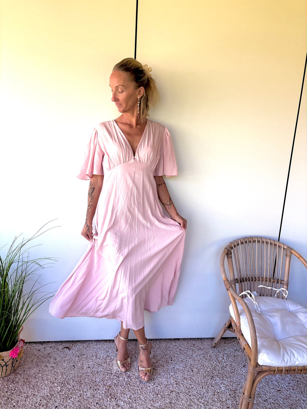 Robe longe fluide col V