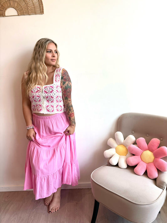 Haut crochet rose