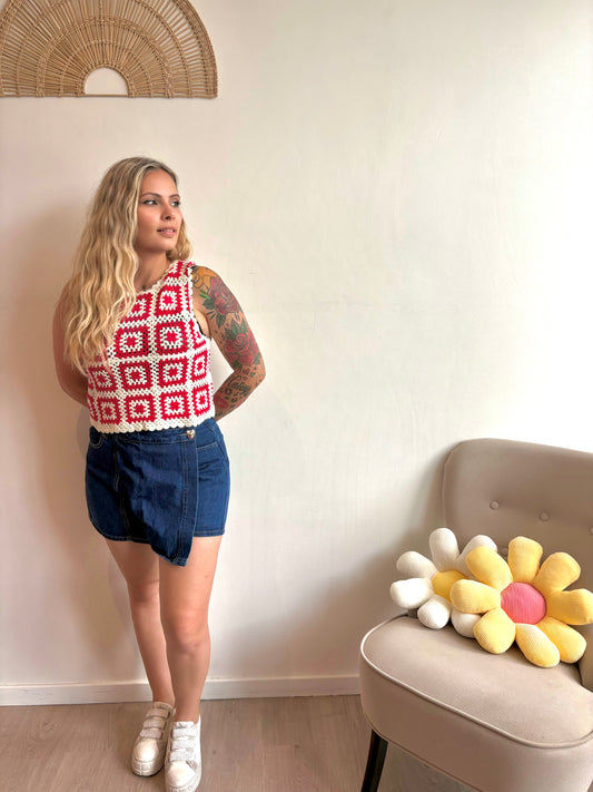 Haut rouge crochet